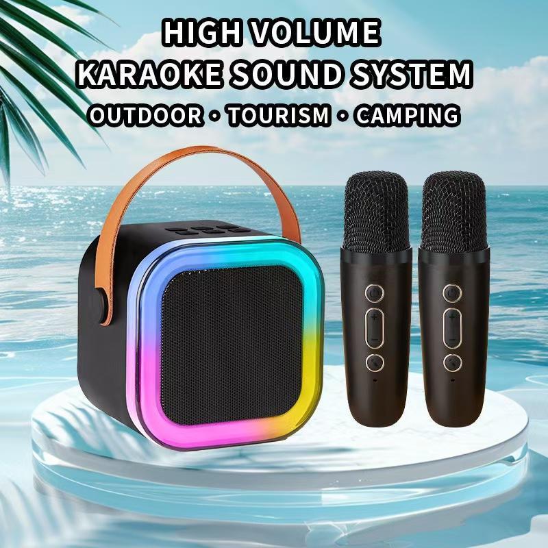 Fall Portable Wireless Karaoke Speaker with Microphone, HIFI Stereo Sound Subwoofers, KTV Speaker Subwoofer with RGB Colorful LED Lights, Karaoke Machine Sound System for Outdoor Sports Travel, Audio Device, Room Accessories