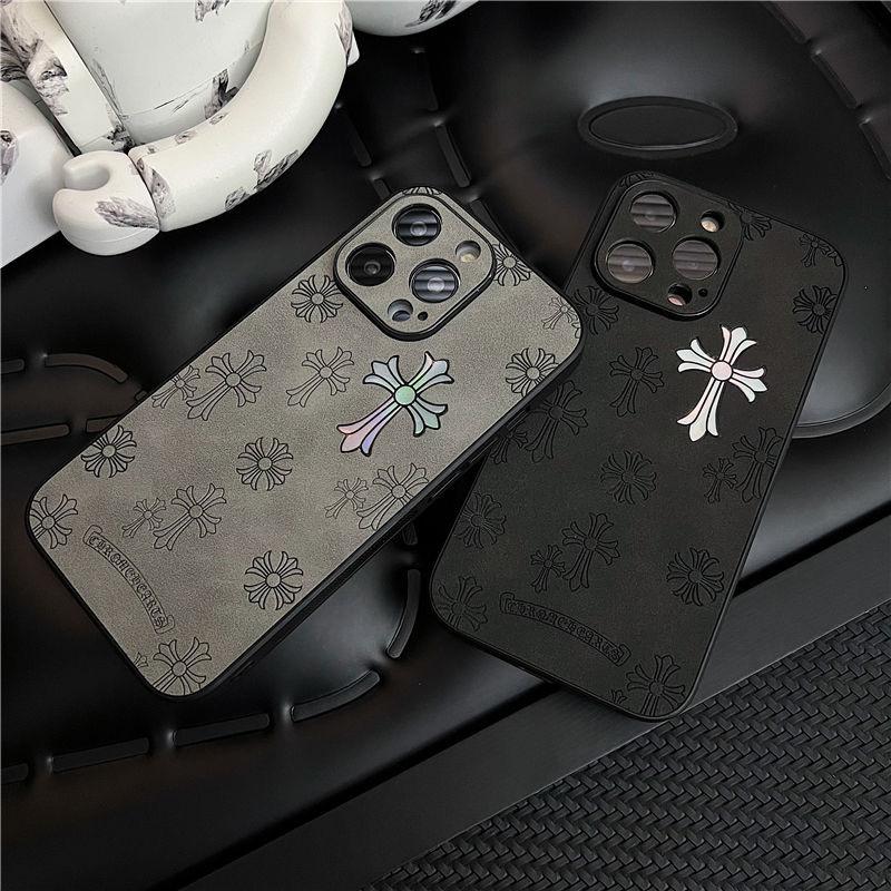 Gradient Laser Illuminated Cross Anti-Drop Phone Case for iPhone 16 15 14 13 12 11 Pro Max, Premium Leather Back Panel for 16 15 Plus, Shockproof Protective Cover for Smartphones Protection Cellphone protection phone