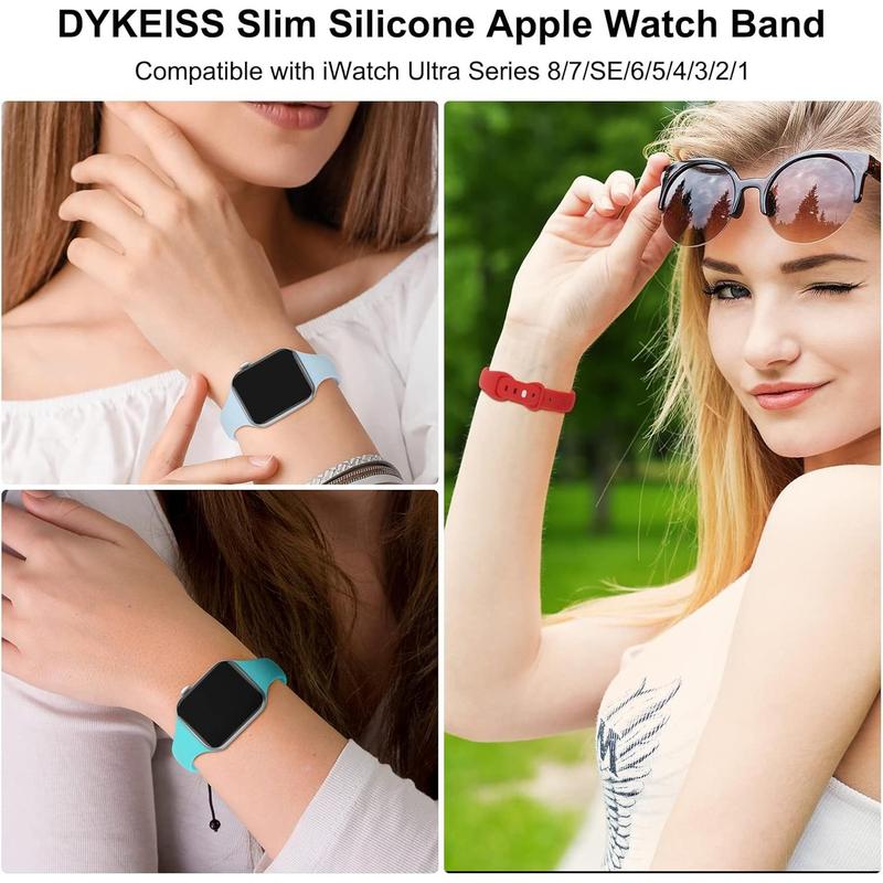 Fast Shipping- Sport Slim Silicone Bands Compatible for Apple Watch Band 38mm 42mm 40mm 44mm 41mm 45mm 49mm, Thin Soft Narrow Replacement Strap Wristband for iWatch Series 9 8 7 SE 6 5 4 3 2 1 Ultra Women Men Accessories Wearable Durable