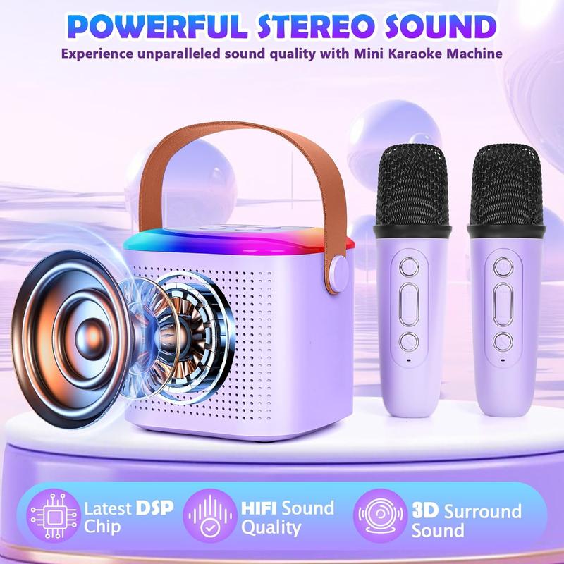 Mini  Karaoke Machine, Portable  Karaoke Speaker with 2  Microphones & LED Lights Gifts Toys for Girls Boys Ages 4 5 6 7 8 9 10 11+ Home Birthday Party (2  Microphones)