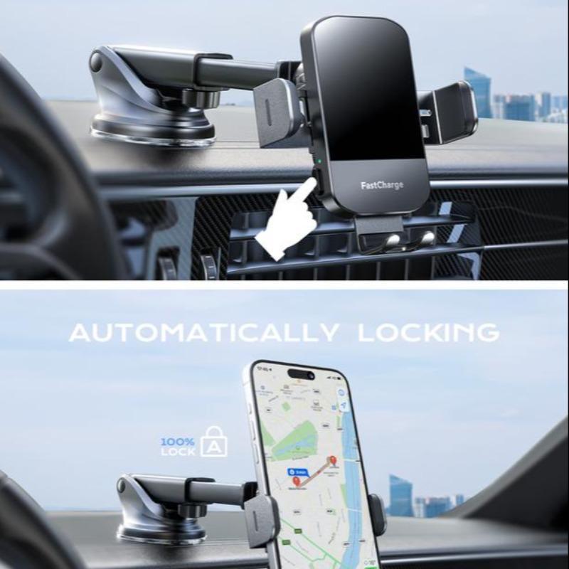 Car Phone Holder, Wireless Car Charger with Automatic Clamping Function, Auto Sensing Car Wireless Charger Phone Holder, Car Accessories for Travel