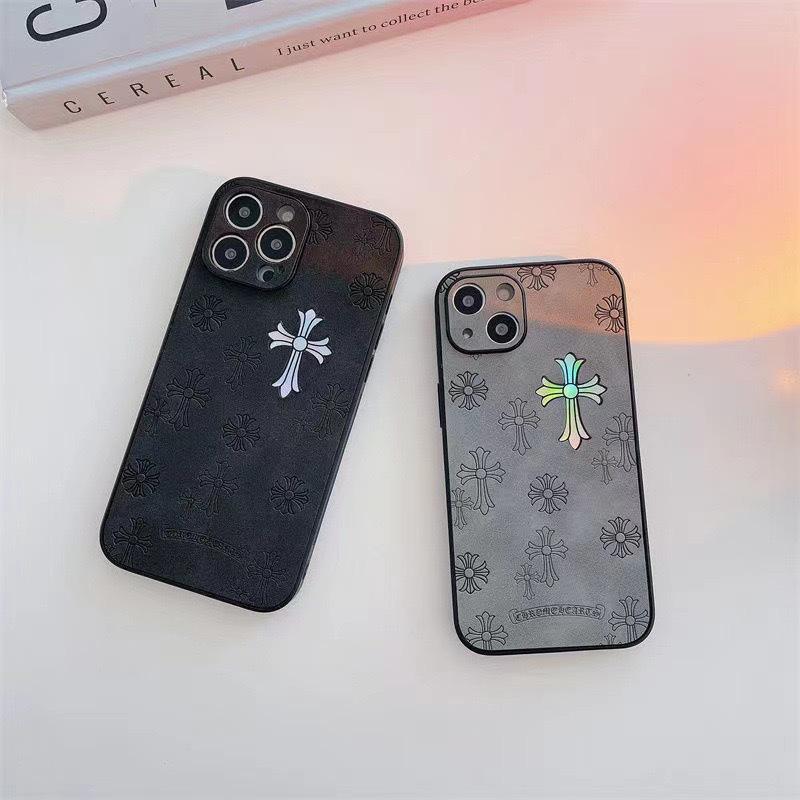 Gradient Laser Illuminated Cross Anti-Drop Phone Case for iPhone 16 15 14 13 12 11 Pro Max, Premium Leather Back Panel for 16 15 Plus, Shockproof Protective Cover for Smartphones Protection Cellphone protection phone