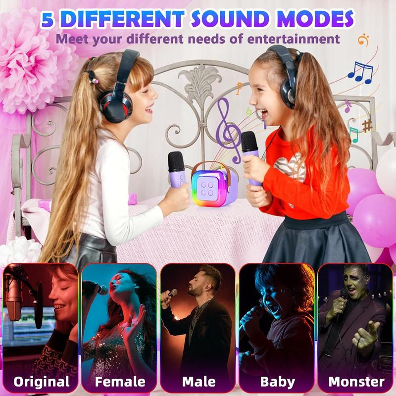 Mini  Karaoke Machine, Portable  Karaoke Speaker with 2  Microphones & LED Lights Gifts Toys for Girls Boys Ages 4 5 6 7 8 9 10 11+ Home Birthday Party (2  Microphones)