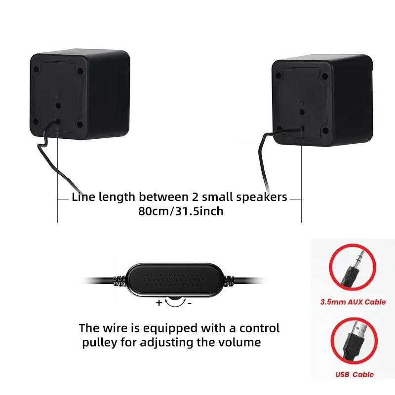 USB Powered Desktop Computer Speaker, 1 Pair Wired Computer Speaker with 3.5mm Audio Interface, Universal Computer Speaker for MP3 MP4 Game Console, Mini Small Speaker for Home Office