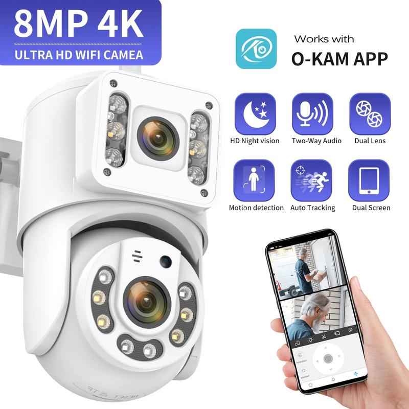 8MP 4K WiFi Surveillance Cameras Dual Lens PTZ Security Camera Outdoor Waterproof Smart Dual Screen Multiple Views Human Detect