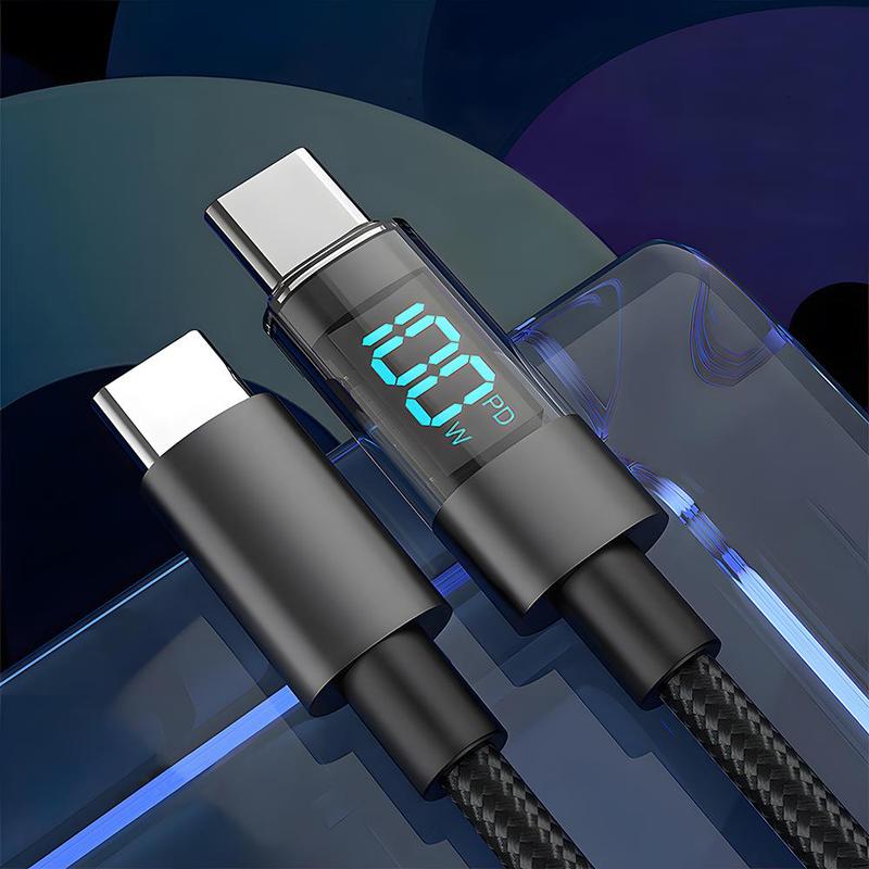 100W Type-C to Type-C Digital Display Fast Charging Data Cable, Nylon Braided Cable, Mobile Phone Accessories for iPhone 15 Pro Max Samsung S22 S21 Ultra