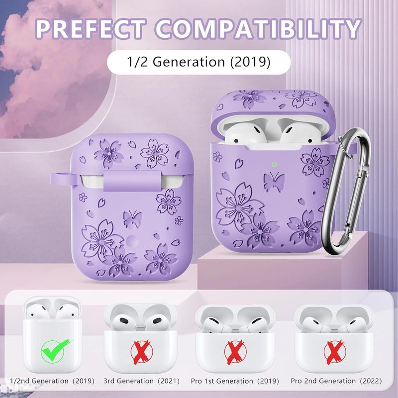 Compatible with Airpod Case - Butterfly  Engraved Design for Airpods Case 2nd 1st Generation -  Case for Airpods 2nd Generation Case with Cleaner Kit & Keychain (Purple)