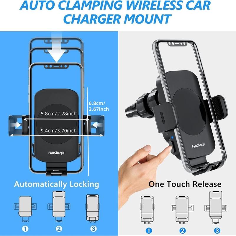 Car Phone Holder, Wireless Car Charger with Automatic Clamping Function, Auto Sensing Car Wireless Charger Phone Holder, Car Accessories for Travel