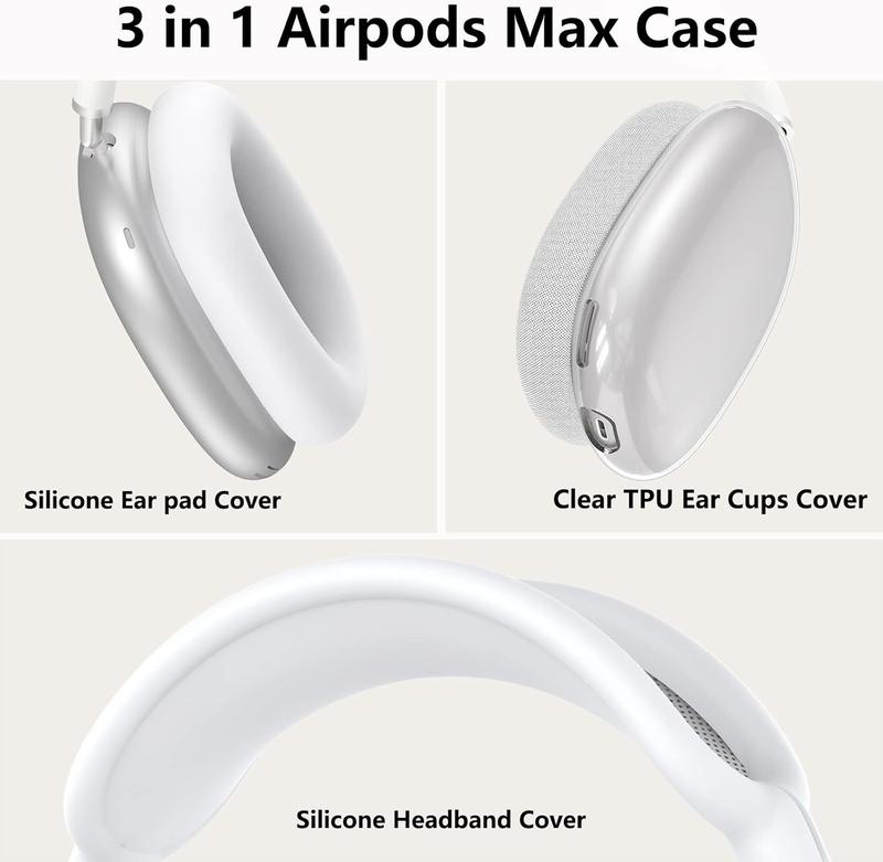 Case Cover for AirPods Max Headphones, Clear Soft TPU Ear Cups Cover Ear Pad Case Cover Headband Cover for AirPods Max (2024 2020),Transparent Accessories for  AirPods Max (USB-C), White