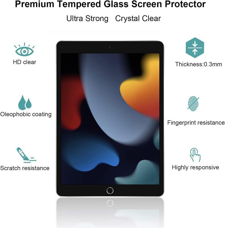 2-Pack Screen Protector for iPad 9th 8th 7th Generation 10.2 Inch, (2021 2020 2019 Models) Tempered Glass Film, Compatible with  Pencil