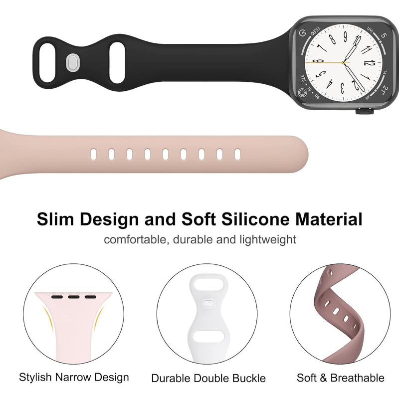 Fast Shipping- Sport Slim Silicone Bands Compatible for Apple Watch Band 38mm 42mm 40mm 44mm 41mm 45mm 49mm, Thin Soft Narrow Replacement Strap Wristband for iWatch Series 9 8 7 SE 6 5 4 3 2 1 Ultra Women Men Accessories Wearable Durable