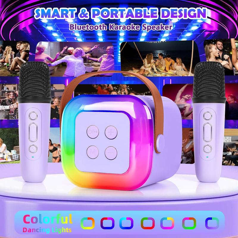 Mini  Karaoke Machine, Portable  Karaoke Speaker with 2  Microphones & LED Lights Gifts Toys for Girls Boys Ages 4 5 6 7 8 9 10 11+ Home Birthday Party (2  Microphones)