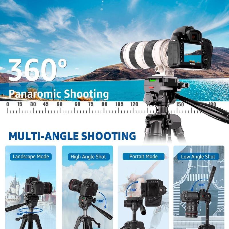 Professional Camera Tripod, Camera Tripod with Phone Holder, Portable Tripod for Photography & Video Recording, Camera Accessories