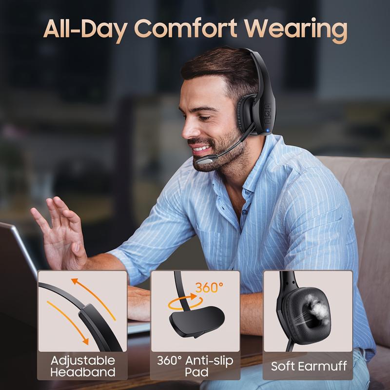 ProTruck Wireless Headset - 55Hrs Long-Lasting Battery Life, 36Hrs Uninterrupted Talking Time, Dual Noise Cancelling Microphone, Crystal-Clear Audio, Comfortable Wear, PC and Cell Phone Compatible for Truck Drivers and Gamers Wireless Foldable