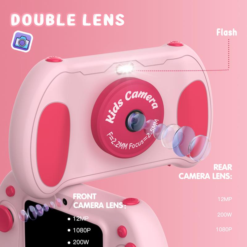 Children's Camera [2.4-inch Large Screen & 40 Million High Pixels] Kids digital camera with 32G MP3 Music, 1080P 2.5K UHD Video,8x Zoom, USB Rechargeable, Selfie Game Toy Camera for Girls over 4 Years Old Birthday Christmas Gift portable mini camera