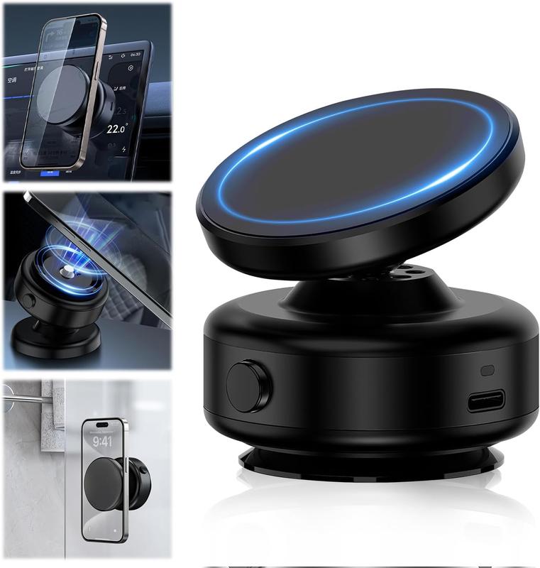 360 Rotating Car Magnetic Phone Holder, Magnetic Cell Phone Holder, 360° Portable Electric Vacuum Magnetic Car Phone Holder for iPhone Android and All Smartphones