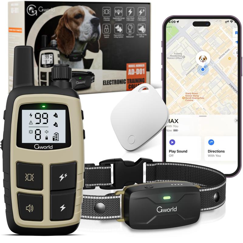 GWORLD-Dog  Collar GPS  for Dogs (Only iOS)  Training Collar with Remote Waterproof, for All Breeds behavior aid training mode Tracker Air Tag Button Security