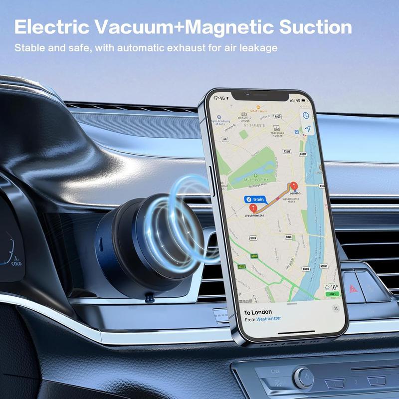 360 Rotating Car Magnetic Phone Holder, Magnetic Cell Phone Holder, 360° Portable Electric Vacuum Magnetic Car Phone Holder for iPhone Android and All Smartphones