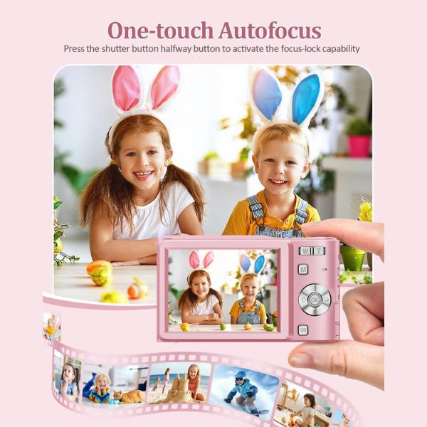 Christmas Digital Camera, 50MP Full High Definition 1080P Camera with 16x Zoom Anti Shake, Compact Camera for Kids and Students - Pink