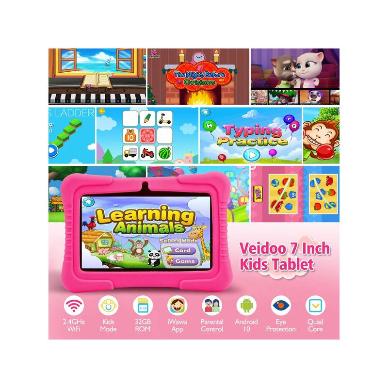 YUYU  Veidoo Kids Tablet, 7 Inch Android Tablet PC, 2GB RAM 32GB ROM, Safety Eye Protection Screen, WiFi, Dual Camera