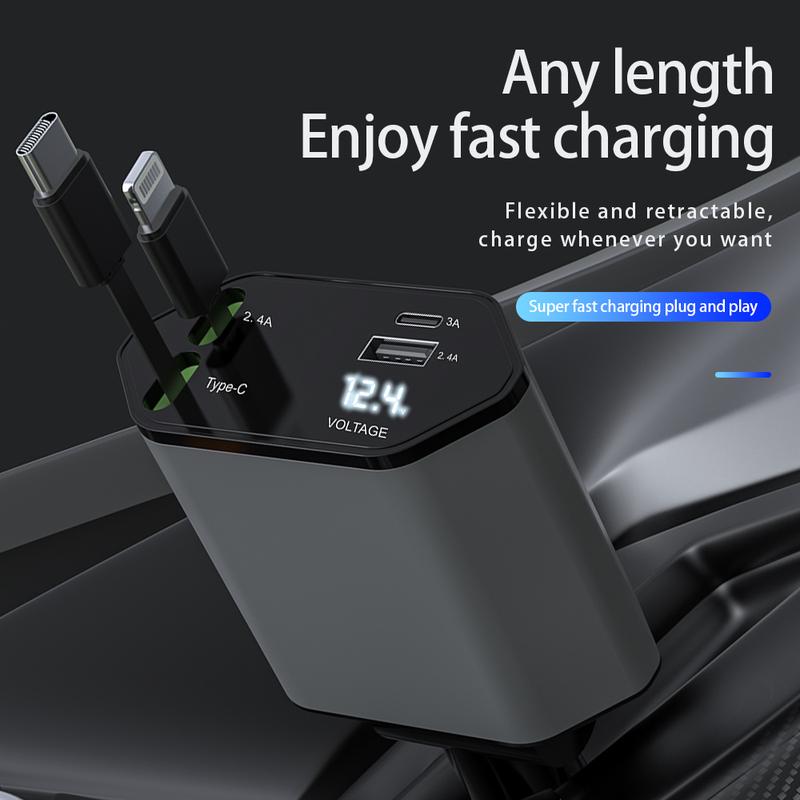 4 in 1 Retractable Car Charger, USB C Fast Charging Adapter[Max120W] with Lightning Cable&Dual Charge