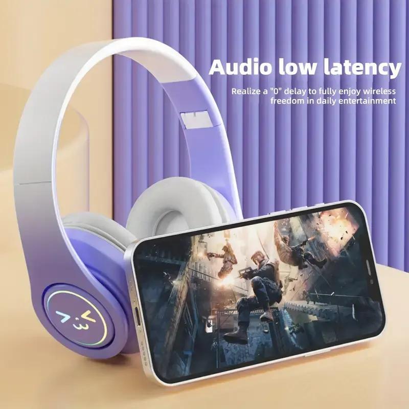 Wireless Over-ear Headphone, Noise Cancelling Headphone with LED Light, Stereo Sound Bluetooth-compatible Headset for Gaming, Sports, Office, Travel