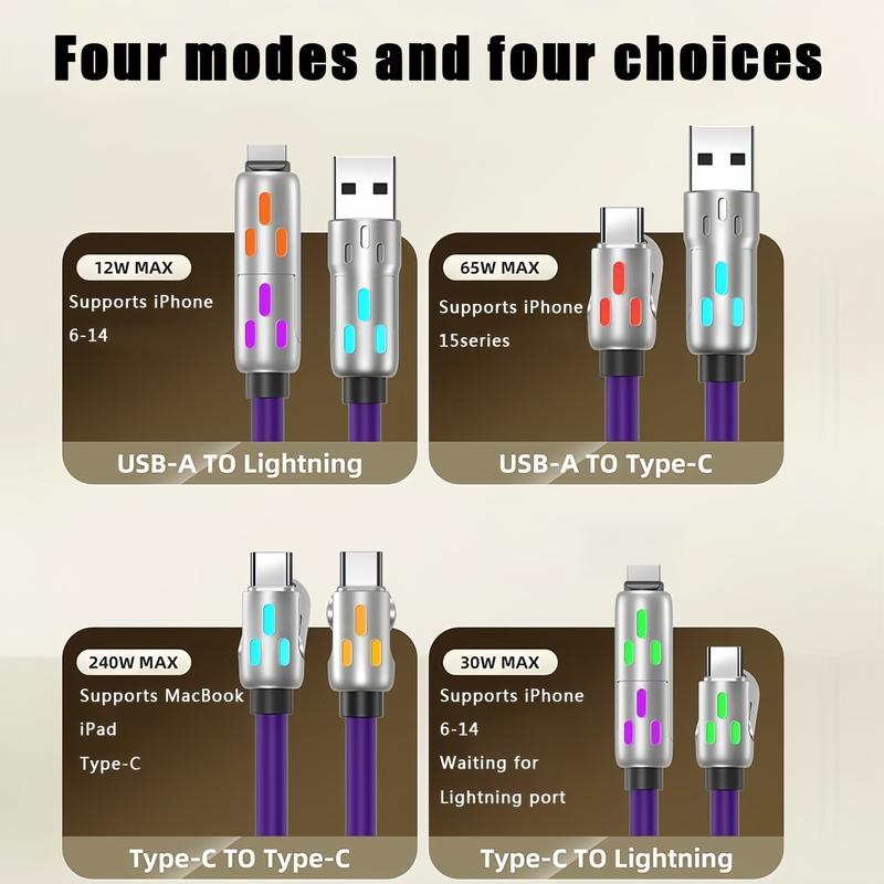 4-in-1 Universal USB Charging Cable-MAX 240W Charging charger cord with USB A+TYPE C+Lightning for iPhone 16 15 iPad,Samsung galaxy Devices 240 w cable 4 en 1 4in1 cable max Charging Adapter with Lightning