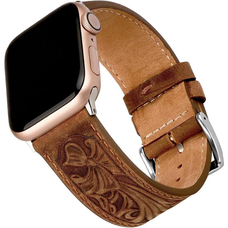 for Apple Watch Band Leather 40mm 38mm 44mm 42mm, Retro Pattern Leather Classical Replacement Smart Watch Band for iWatch Men Women Series SE 6 5 4 3 2 1