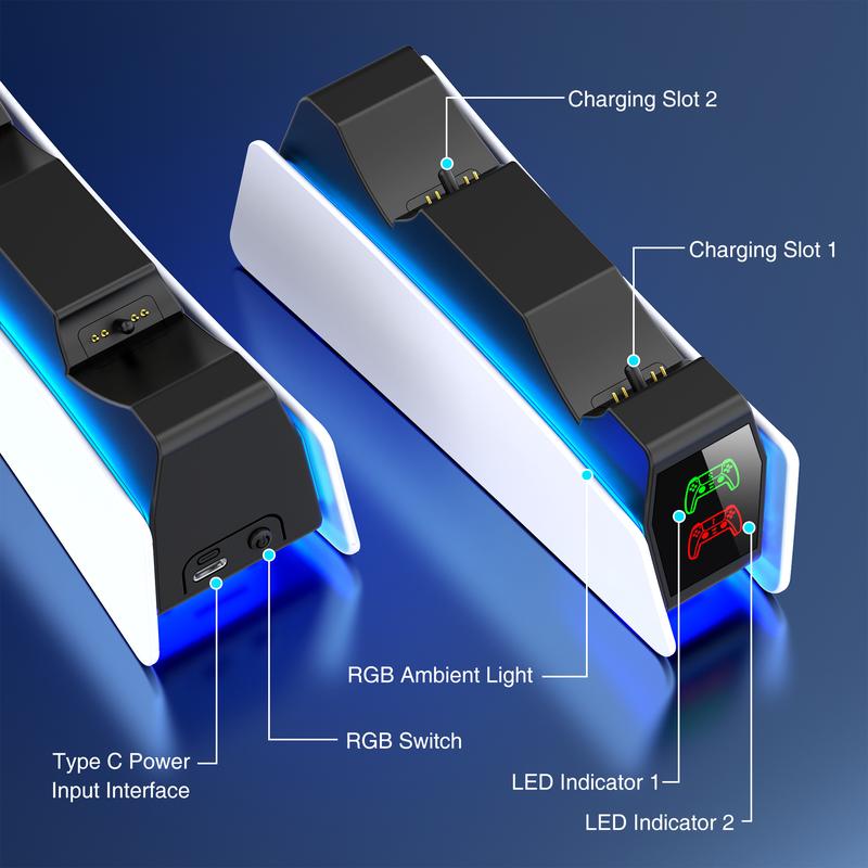 ESYWEN Dual Fast Charger Dock for PS5 Controllers with LED Indicator Charging Stand for PlayStation 5 Gamepads Accessories Console