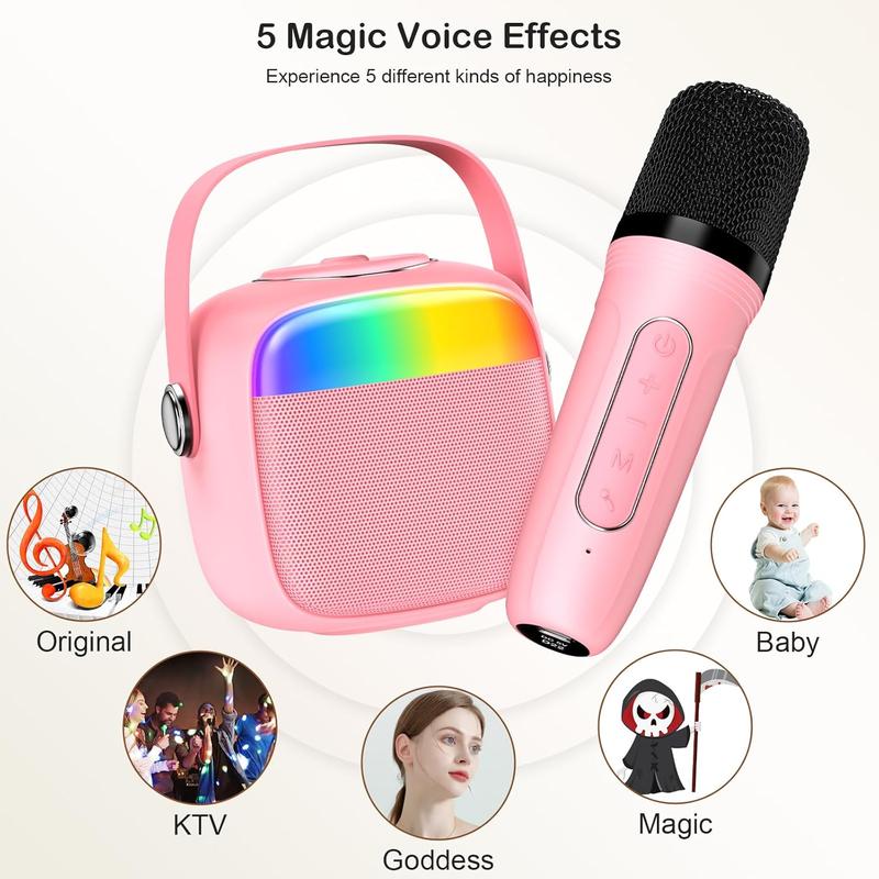 Karaoke Machine for Kids & Adults, Mini Portable Bluetooth Speaker with Microphones, Home Party Karaoke Speaker Support SD Card USB, Gift for Brithday, and Toys for Girls Boys 2 Audio Device Smartphone