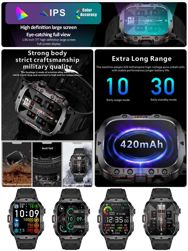 Men's Sporty Digital Watch, Fashionable Digital Watch with Silicone Stainless Steel Strap Suitable for Huawei Xiaomi, Waterproof Sports Watch for Men