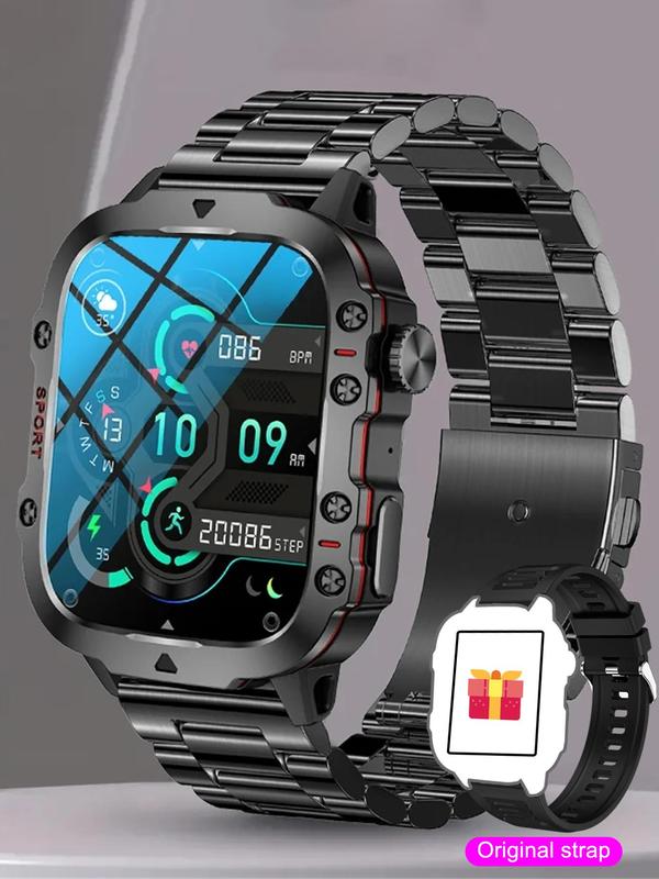 Men's Sporty Digital Watch, Fashionable Digital Watch with Silicone Stainless Steel Strap Suitable for Huawei Xiaomi, Waterproof Sports Watch for Men