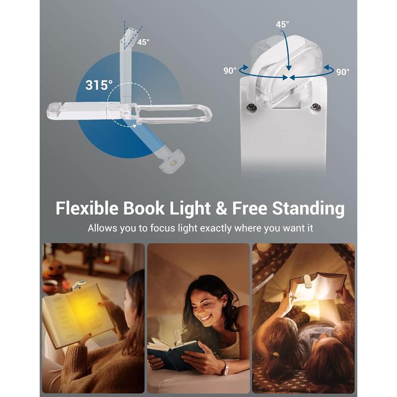 USB Rechargeable Book Light, Warm White, Brightness Adjustable for Eye-Protection, LED Clip on Portable Bookmark Light for Reading in Bed, Car Charging Holder