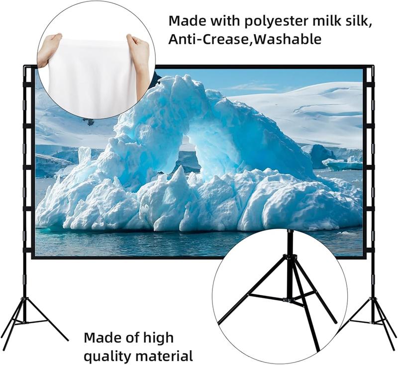 Projector Screen with Stand,  100 inch Outdoor Projector Screen Portable Indoor Projection Screen 16:9 4K Rear Front Movie Screen with Carry Bag for Home Backyard Theater