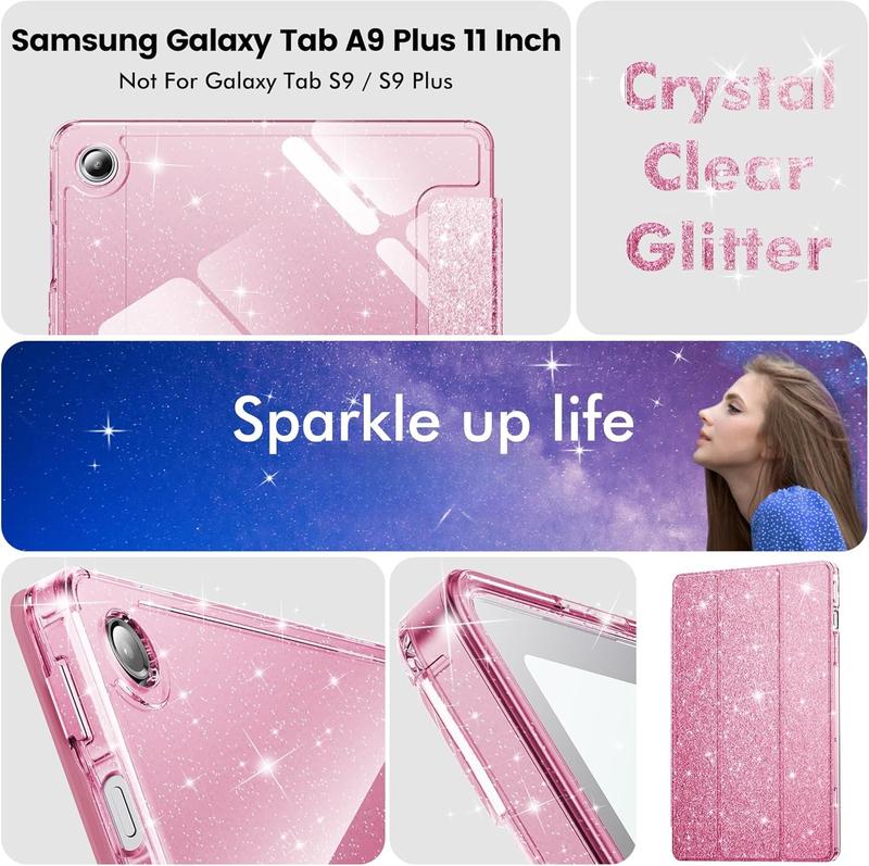 Case for Galaxy Tab A9 Plus 5G, Glitter Cover with Sparkly Clear  for  Galaxy Tablet A9+ A9 Plus 11 Inch 2023 Model (SM-X210 X216 X218)[Auto Wake Sleep] for Girls  Pink