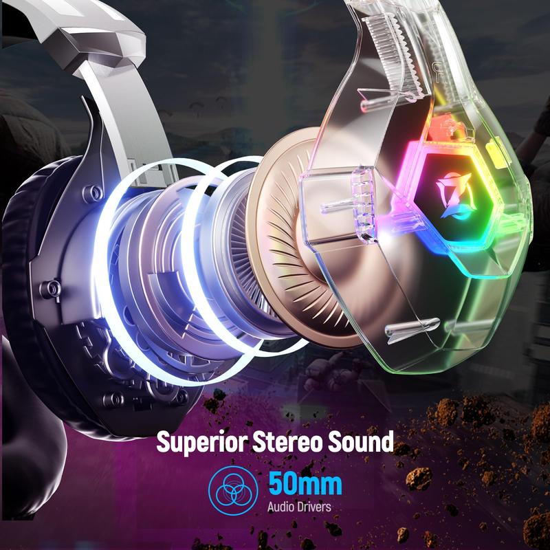 Gaming Headset for PC, Ps4, Ps5, Xbox Headset with 7.1 Surround Sound, Gaming Headphones with Noise Cancelling Mic RGB Light Over Ear Headphones for Xbox Series X S, Switch