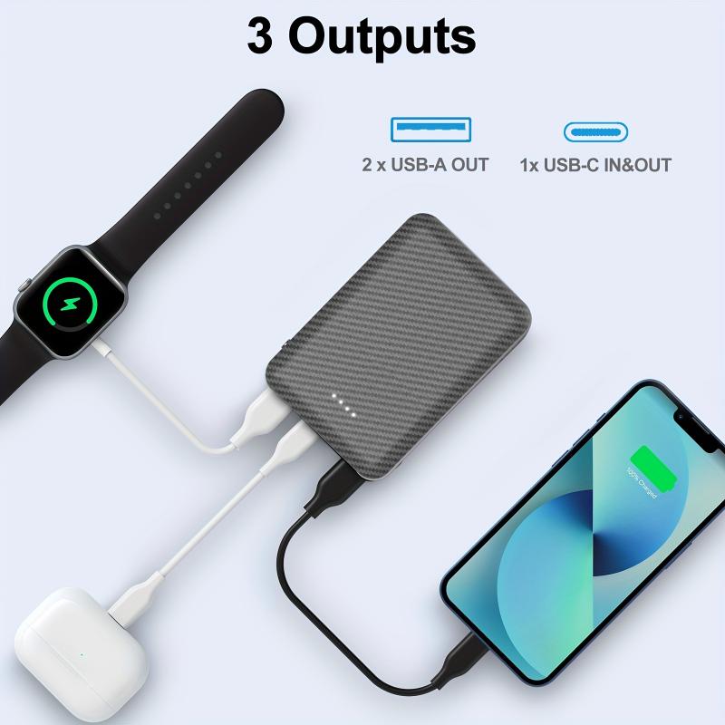 12000mAh Portable Charger 5V 2.4A, Rechargeable USB-C Battery Pack for Heated Vests, Jackets, Pants, and Seat Cushions, with 3 Output Ports, for iPhone, for SamSung for Galaxy, and More