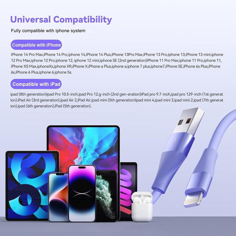 10FT USB A to iOS Fast Charging Cable, Colorful Mobile Phone Charging Cable, Compatible with Apple iPhone 14 13 12 11 Pro Max XR XS X 8 7 6 Plus SE iPad Mini