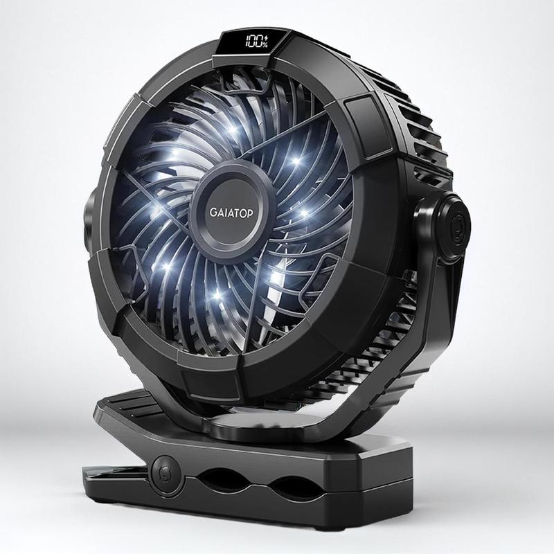 Gaiatop Clip-on Camping Fan, 3-Speed LED Display Fan with Hook, Portable Fan for Indoor or Outdoor Travel