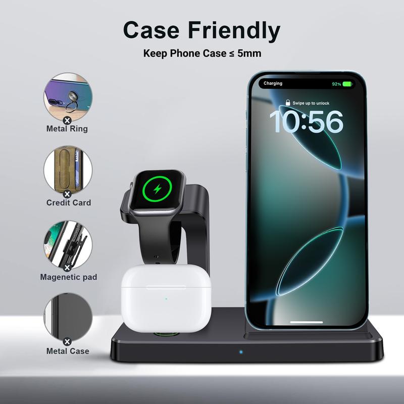 3 in 1 Charging Station, Wireless Charging Stand, Multifunctional Fast Charging Station For iPhone 16 15 14 13 12 11 Pro Apple Watch, airpods pro