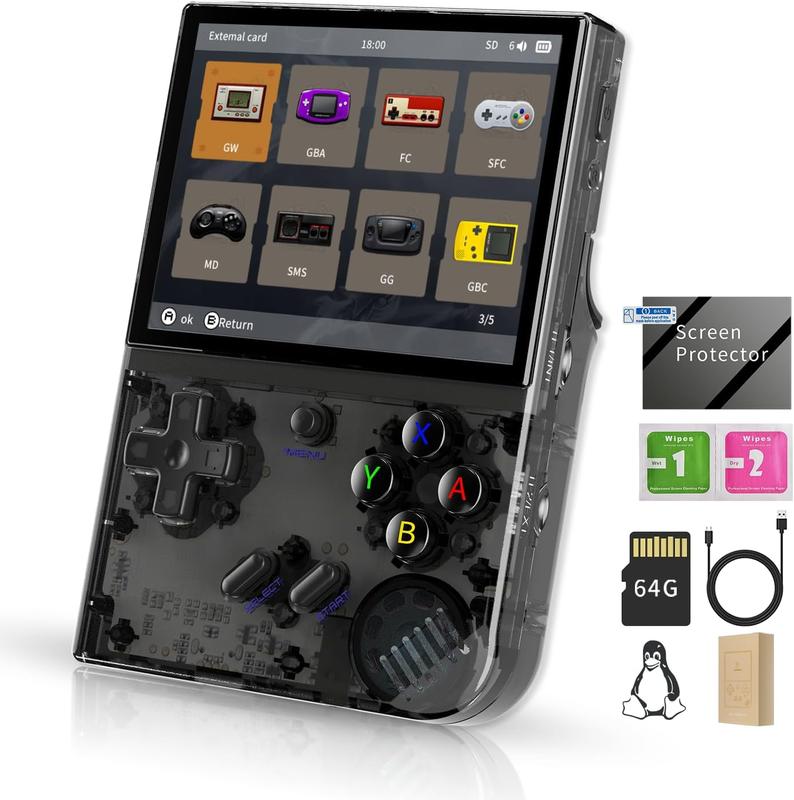 RG35XX Plus Retro Handheld Game Console 3.5 Inch IPS Screen Linux System 3300mAh Battery Built-in 64G TF Card 5515 Games Support HD-M-I TV Output 5G WiFi Bluetooth 4.2 Compact Lithium