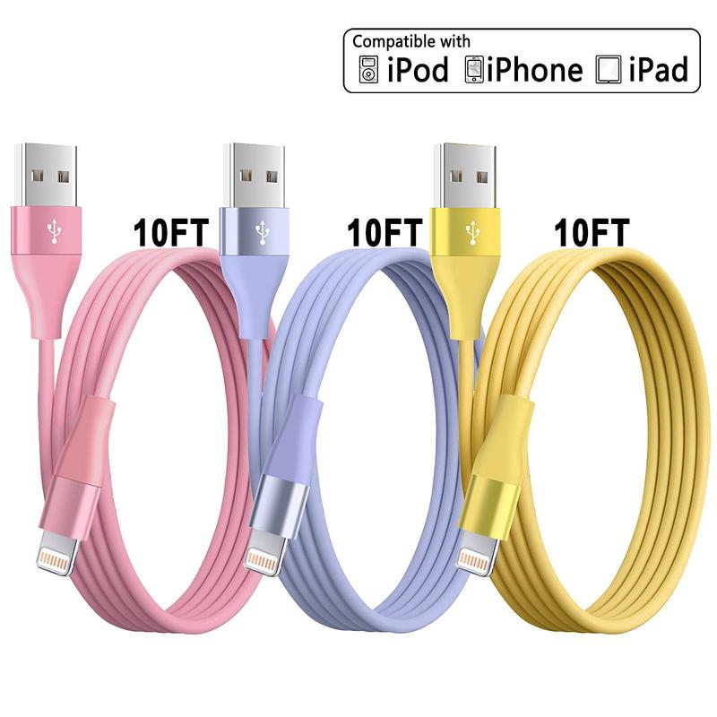 10FT USB A to iOS Fast Charging Cable, Colorful Mobile Phone Charging Cable, Compatible with Apple iPhone 14 13 12 11 Pro Max XR XS X 8 7 6 Plus SE iPad Mini