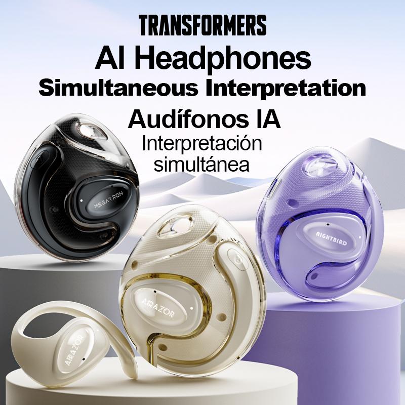 Transformers TF-T63 AI Translation Headset Supports real-time Bluetooth translation in 75 languages 5.4 OWS Waterproof Sport Headsets Noise Reduction Headphones With Mic Earbuds，High-resolution sound quality