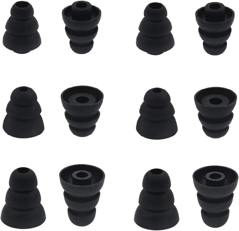 6 Pairs Replacement Triple Flange Conical Ear Tips Earbuds Eartips  Buds for  in Ear Headphones ( Senso Powerbeats Jaybird etc.) Black [S M L 3 Size] (3flange Tips 3)