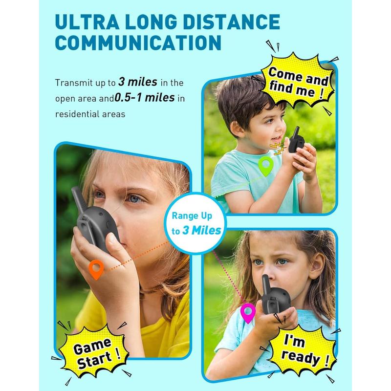 Walkie Talkies for Kids Long Range - 4 Pack Kid Walkie Talkies with Replaceable Shell Backlit LCD Flashlight 3 Miles Range - Gifts and Toys for 5-7 Year Old Boys and Girls