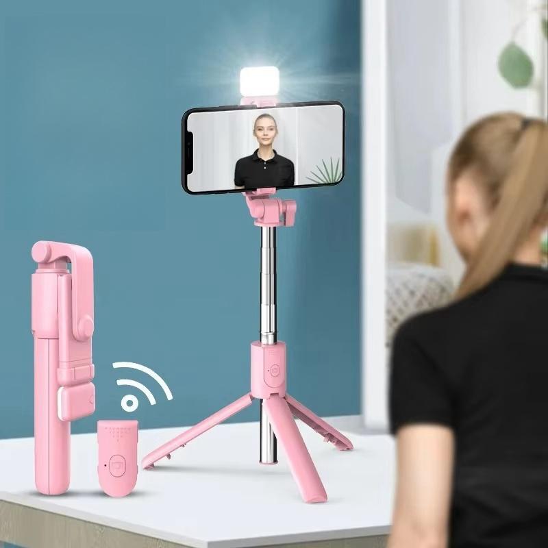 Wireless Selfie Stick Tripod, Rechargeable Phone Selfie Stick with Fill Light, Portable Phone Tripod Stand for Live Streaming, Vlogging, Photography