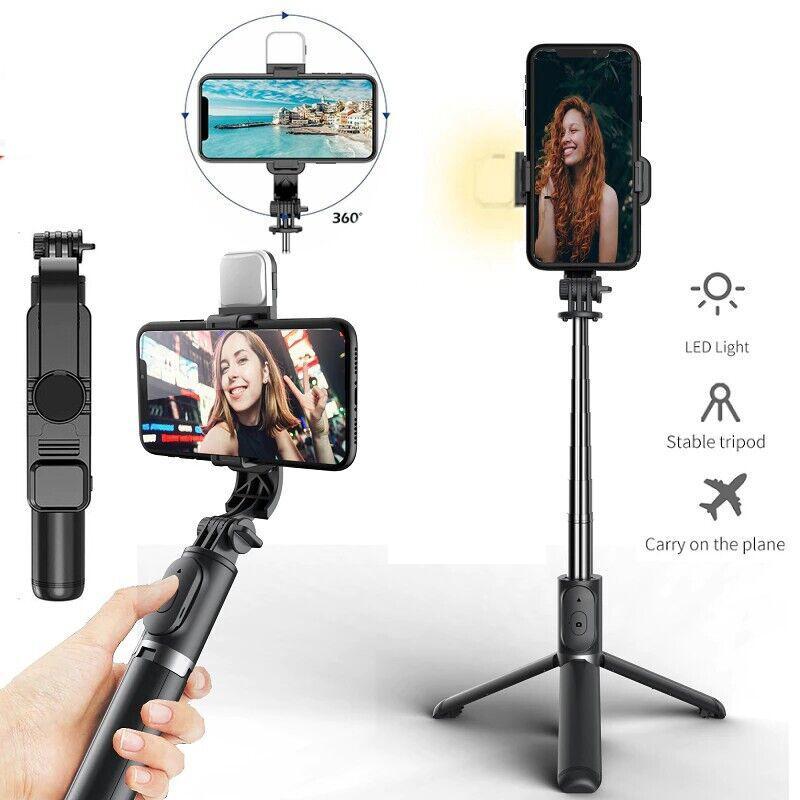 Upgraded Selfie Stick Tripod Portable Rotating Phone Stand Holder,Wireless Bluetooth Remote ,Stainless Steel,3 Light Modes for iPhone for Android Phone for Selfie Video Recording Photo Live Stream Vlog