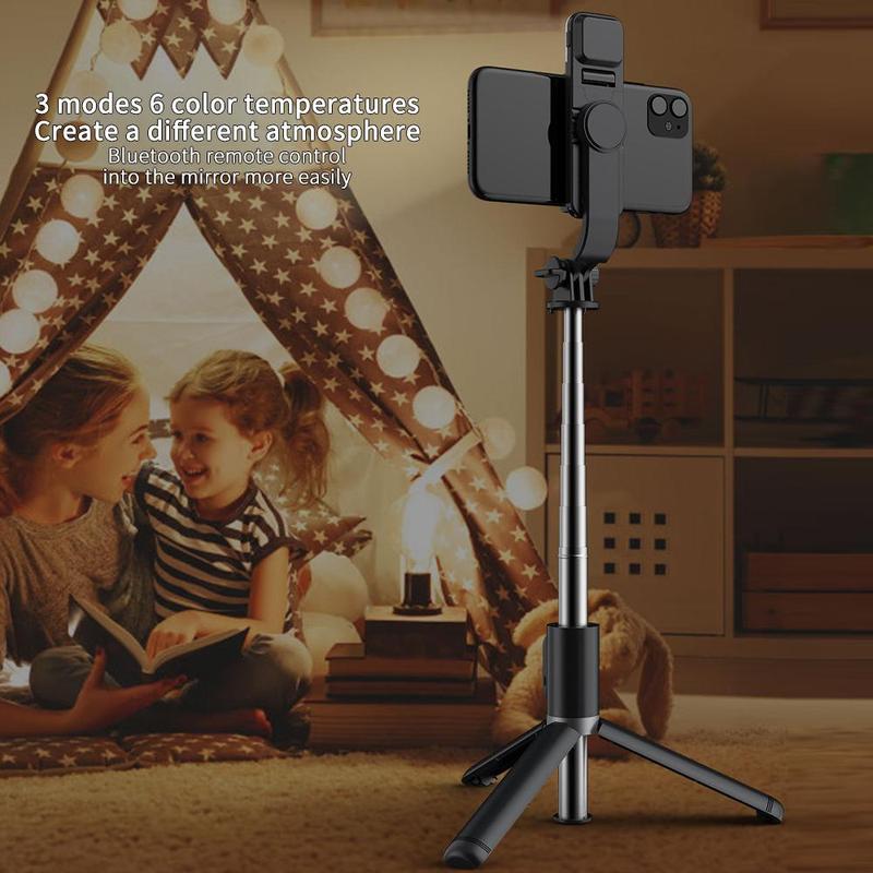 Upgraded Selfie Stick Tripod Portable Rotating Phone Stand Holder,Wireless Bluetooth Remote ,Stainless Steel,3 Light Modes for iPhone for Android Phone for Selfie Video Recording Photo Live Stream Vlog