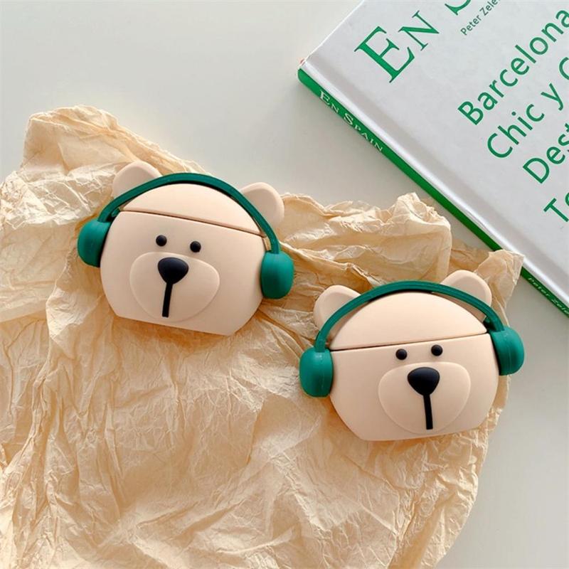 Cute Cartoon Bear Design Earphone Case, 1 Count Silicone Earphone Protector Cover, Earphone Protective Case Compatible with AirPods 1 2 3 Pro 2