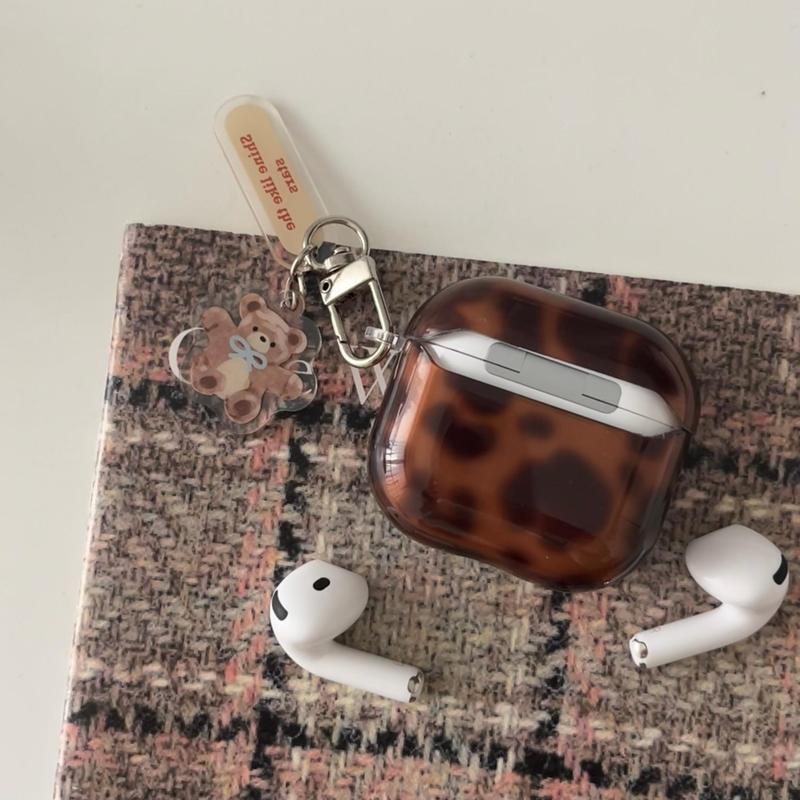 Cute Earphone Case with Bear Pattern Keychain, Earphone Protective Cover, Earphone Accessories Compatible with AirPods 2 3 4